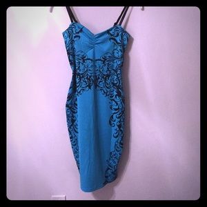 Aqua and black bodycon midi