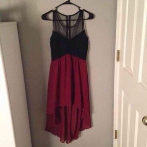 black and burgundy hi-lo dress
