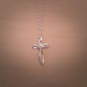 White gold (10k gold) cross with small diamonds