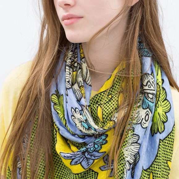 *Final* printed scarf by Zara blues greens yellows