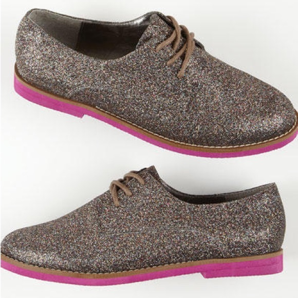 Madden Girl Glitter Oxfords with pink soles