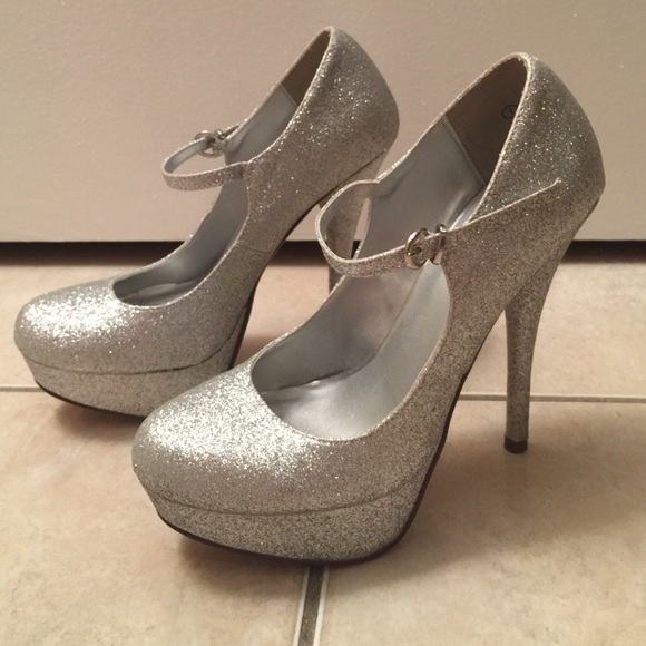 Silver Glitter Platform Heels