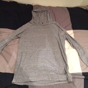 Striped gray & black long sleeve w/ hood & pocket