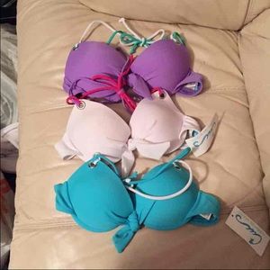 New 3 bikini M push up.White, purple and sky blue