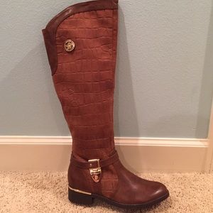 Brown knee high riding style boots