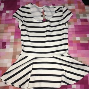 Charlotte Russe White/Black Stripes Peplum Top