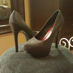 Sparkle bling glitter black stiletto platform heel