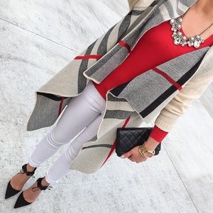 White Plaid Burberry Style Knit Sweater NWT