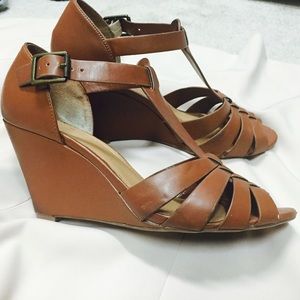 Cognac Luggage Wedges Tan Brown