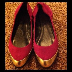 Anthropologie Magenta and Gold Suede Ballet Flats