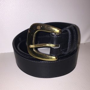 VINTAGE BLACK LEATHER BELT w/ BRASS BUCKLE