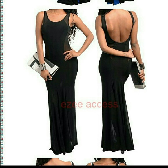 Black mermaid long backless open  back maxi dress - Picture 2 of 3