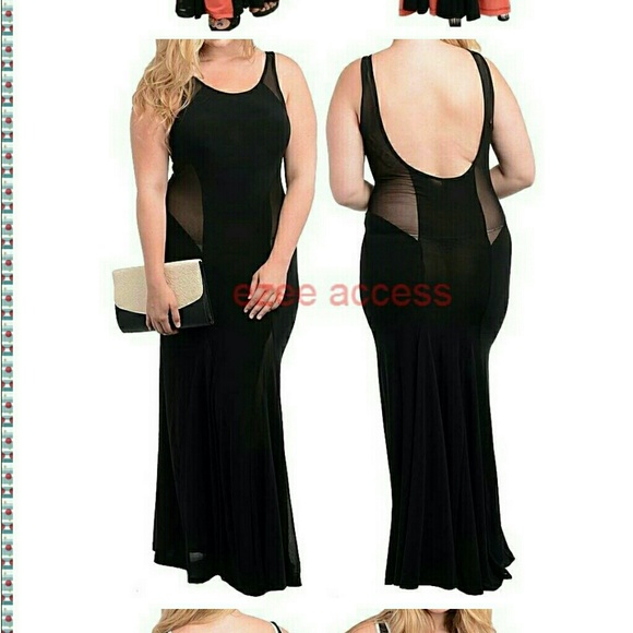 Black mermaid long backless open  back maxi dress - Picture 3 of 3