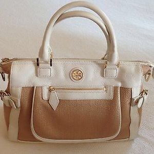 Tori Burch Carlin Small Satchel/Natural/White/