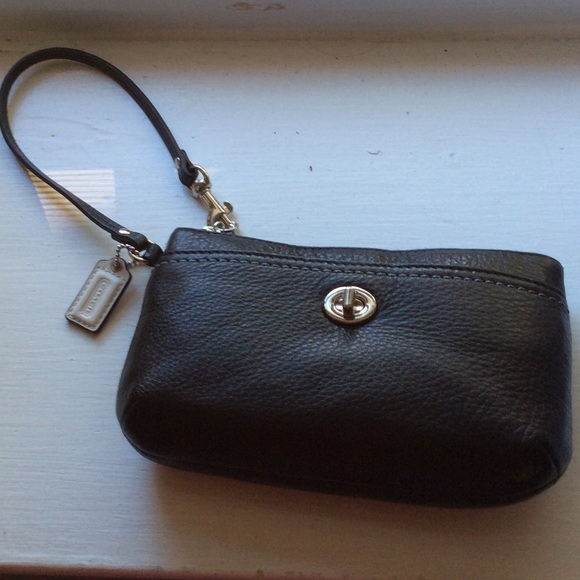Black pebbled Leather Coach wristlet