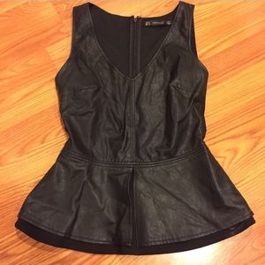 Zara Faux Leather Peplum Blouse