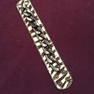 Leather Zebra Print & Chain Cuff Bracelet.