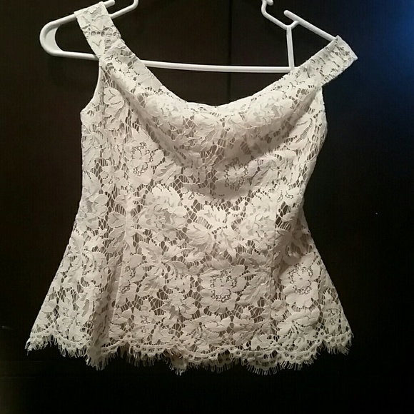 White and tan peplum shirt