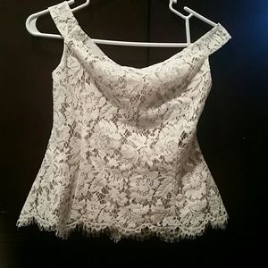 White and tan peplum shirt