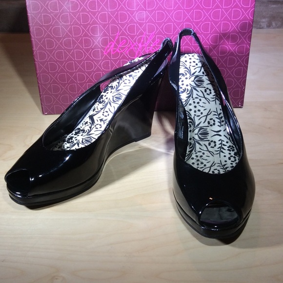 Black Peep Toe Wedges