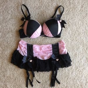 Playboy Bra, Skirt, thigh highs, & back chain