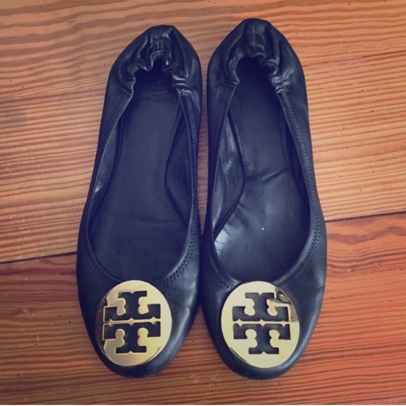 Tory Burch Shoes - TORY BURCH REVA FLATS BLACK AND GOLD