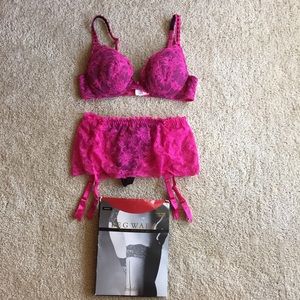 Victoria's Secret Hot Pink Lace Bra Garter Skirt