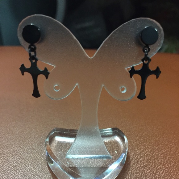 Cross Double-sided Black Earrings
