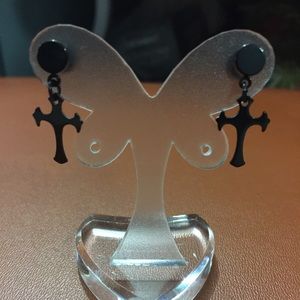 Cross Double-sided Black Earrings