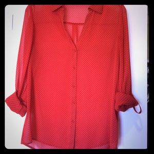 Slightly sheer red polka dot blouse!