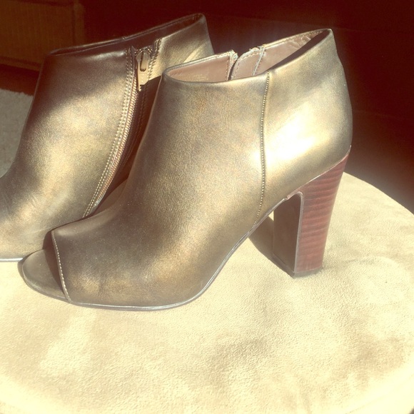 Bronze Leather Open Toe Booties