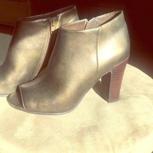 Bronze Leather Open Toe Booties