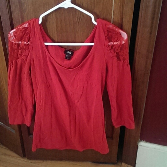 H&M red shirt with lace sleeves small