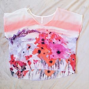 Sheer flowy colorful floral shirt