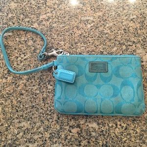 Authentic Coach teal wristlet