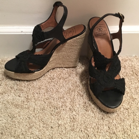 Lucky Brand black crotchet wedges.