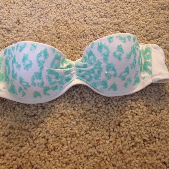 Vs teal and white leopard bikini top