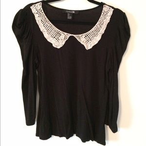 Black with Crochet Collar Top