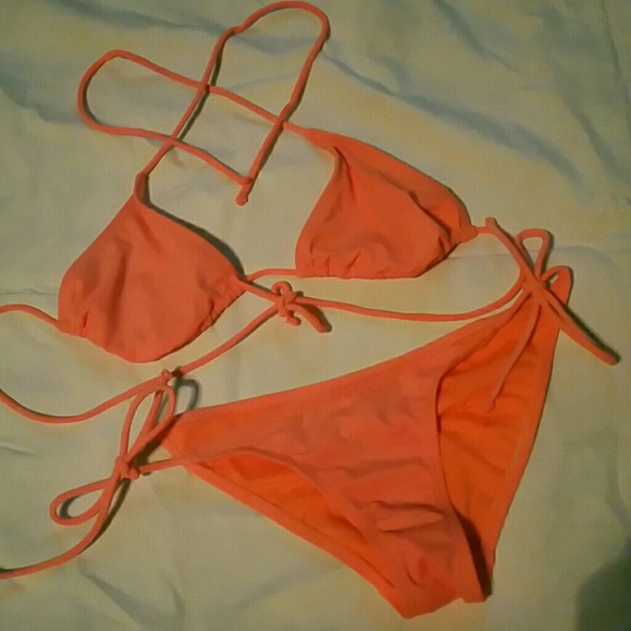 2 piece orange tie bathing suit