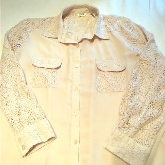 Cream long sleeve lace top