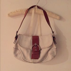 COACH Shoulder Bag Buckle, White/Brown Leather!
