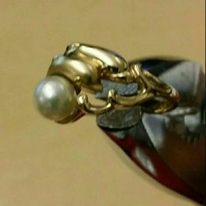 Dolphin Gold & Pearl Ring - Size 7