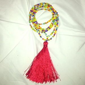 Colorful double wrap tassel necklace