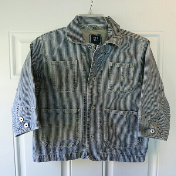 Pinstripe cropped denim jacket - Picture 1 of 2