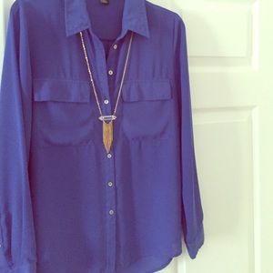 Cobalt blue silky button up