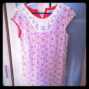 White and coral red Lace overlay dress.