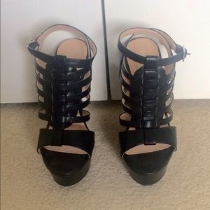 **RESERVED** Black Strappy Platform Wedge Heels