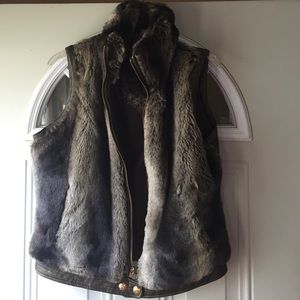 Faux chinchilla and leather vest from sacks