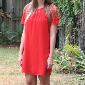SZ MED - Red Crochet Lace Shift Dress