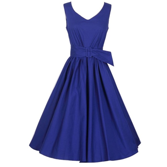 Light cobalt blue Audrey Hepburn inspired dress